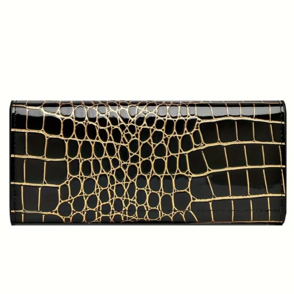 Elegant Black Women’s Crocodile Wallet with Gold Embossed Detail and Swan NWT - Picture 2 of 9